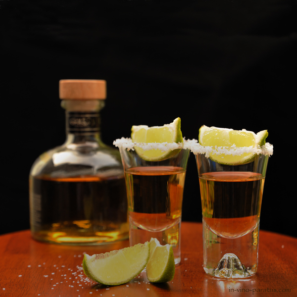 tequila with lime, shots and bottle